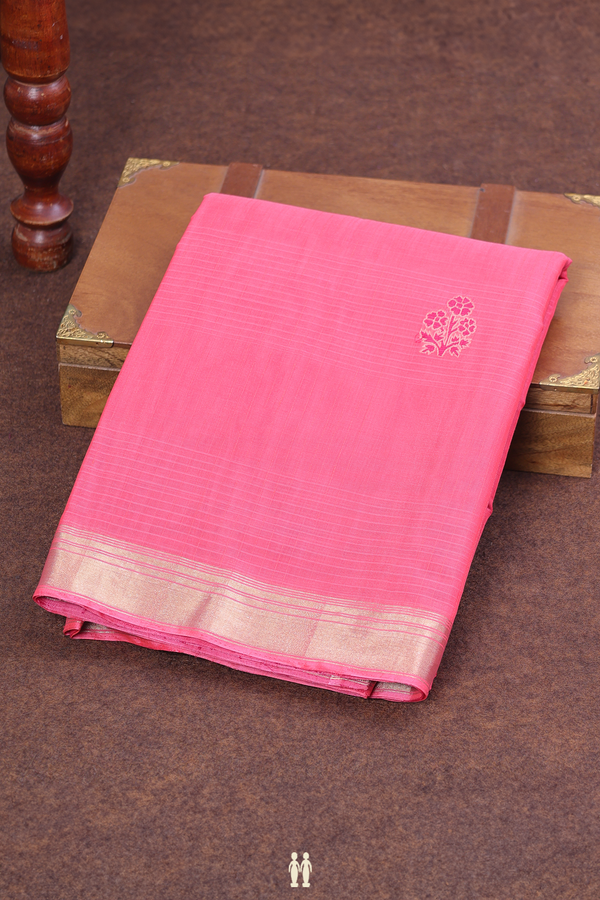 Kora Banarasi Silk Saree In Pink Along Stripes With Buttas