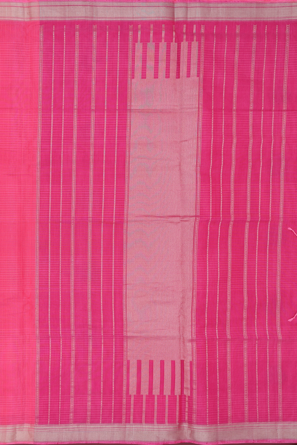 Kora Banarasi Silk Saree In Pink Along Stripes With Buttas