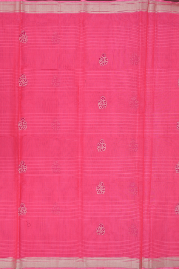 Kora Banarasi Silk Saree In Pink Along Stripes With Buttas