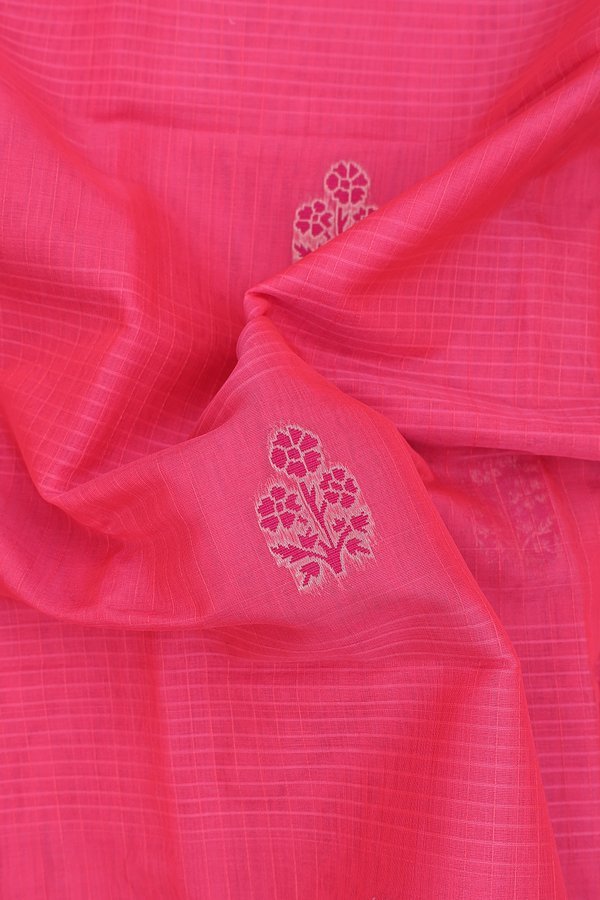 Kora Banarasi Silk Saree In Pink Along Stripes With Buttas