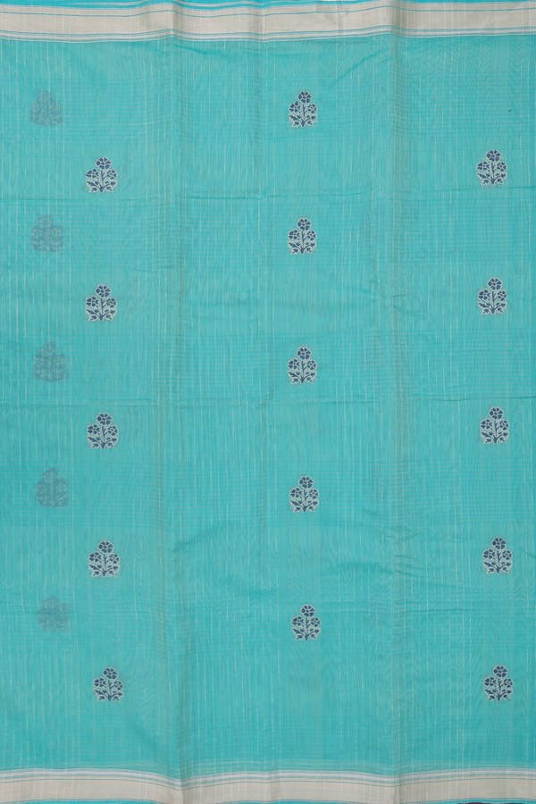 Kora Banarasi Cotton Saree In Green With Floral Design