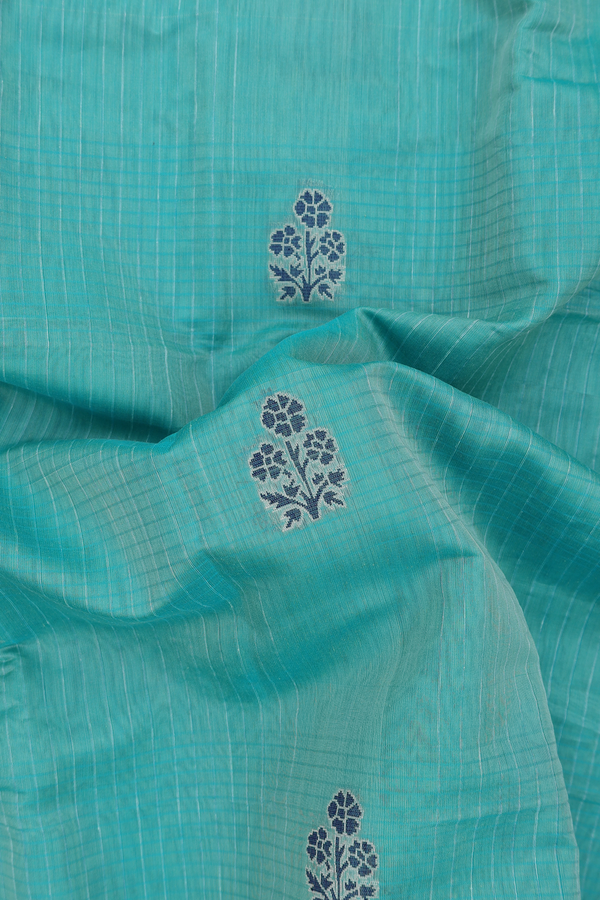 Kora Banarasi Cotton Saree In Green With Floral Design