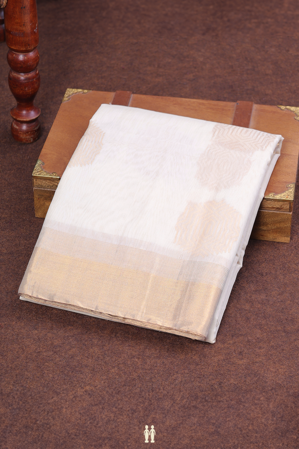 Kora Banarasi Cotton Saree In White With Zari Motifs