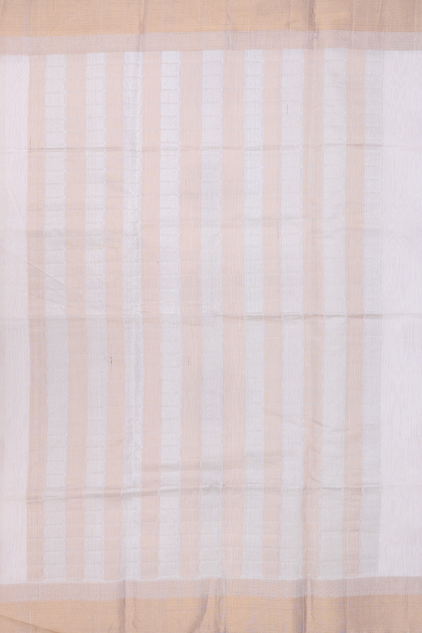 Kora Banarasi Cotton Saree In White With Zari Motifs