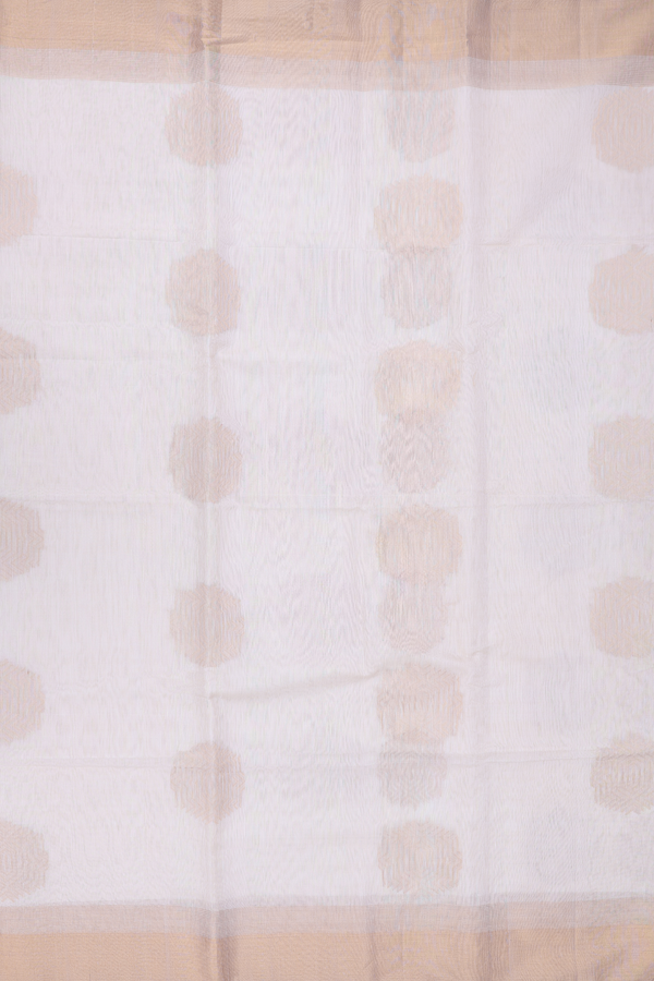 Kora Banarasi Cotton Saree In White With Zari Motifs