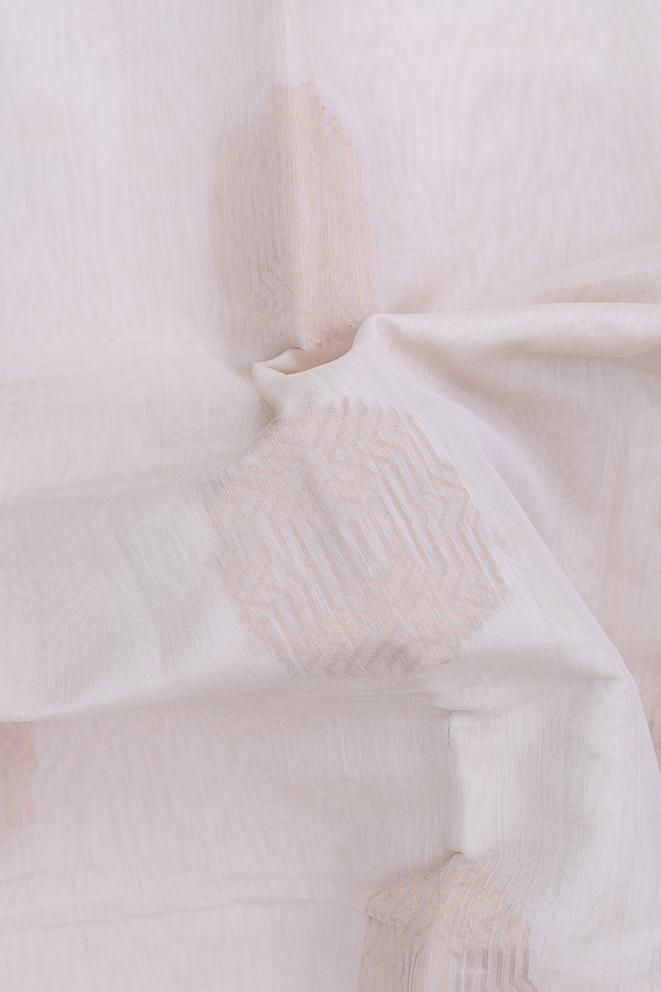 Kora Banarasi Cotton Saree In White With Zari Motifs
