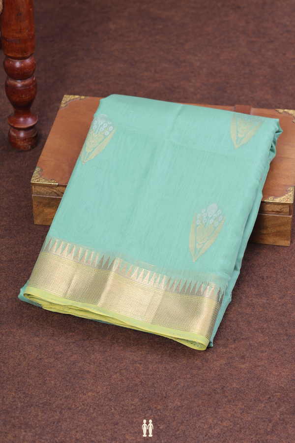 Kora Banarasi Silk Saree In Mint Green With Floral Motifs