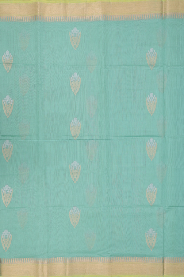 Kora Banarasi Silk Saree In Mint Green With Floral Motifs