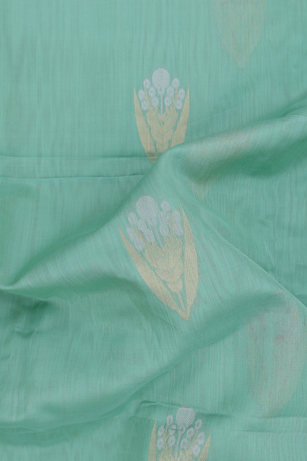 Kora Banarasi Silk Saree In Mint Green With Floral Motifs