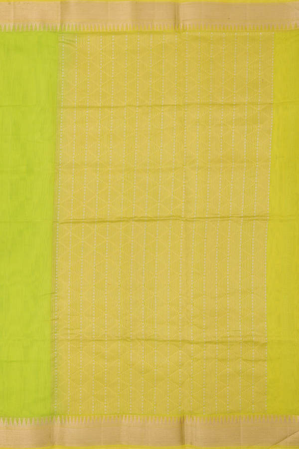 Kora Banarasi Silk Saree In Lime Color With Floral Motifs