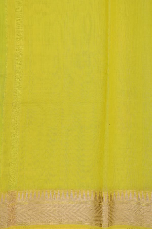 Kora Banarasi Silk Saree In Lime Color With Floral Motifs