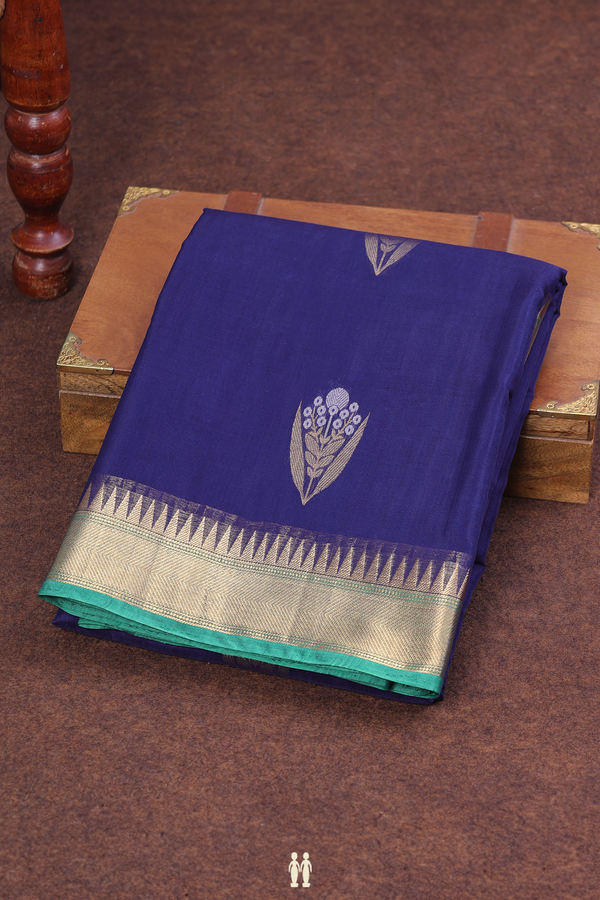 Kora Banarasi Silk Saree In Navy Blue With Floral Motifs