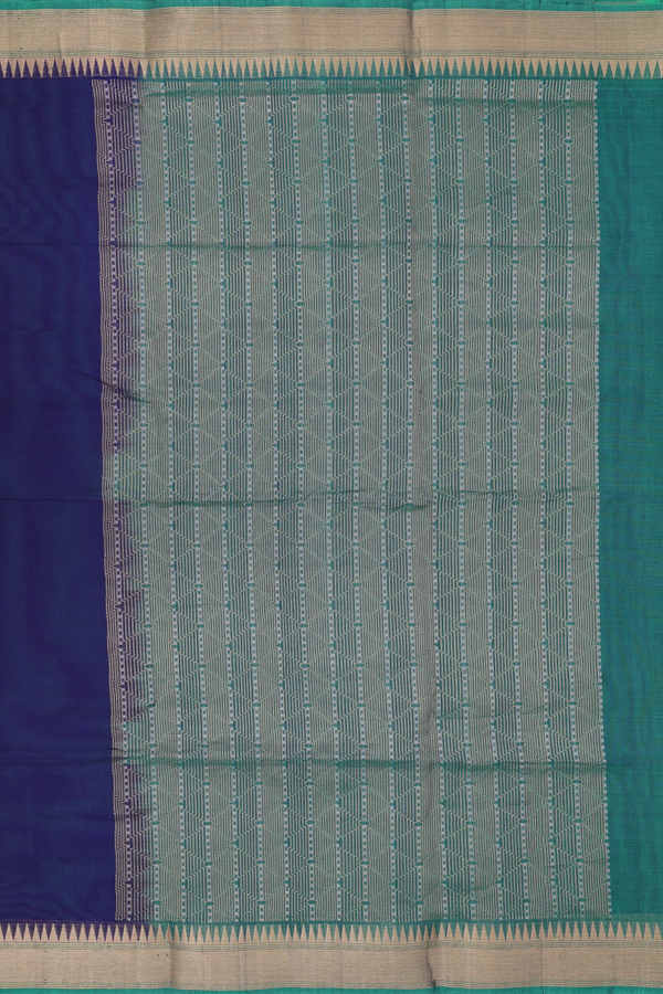 Kora Banarasi Silk Saree In Navy Blue With Floral Motifs