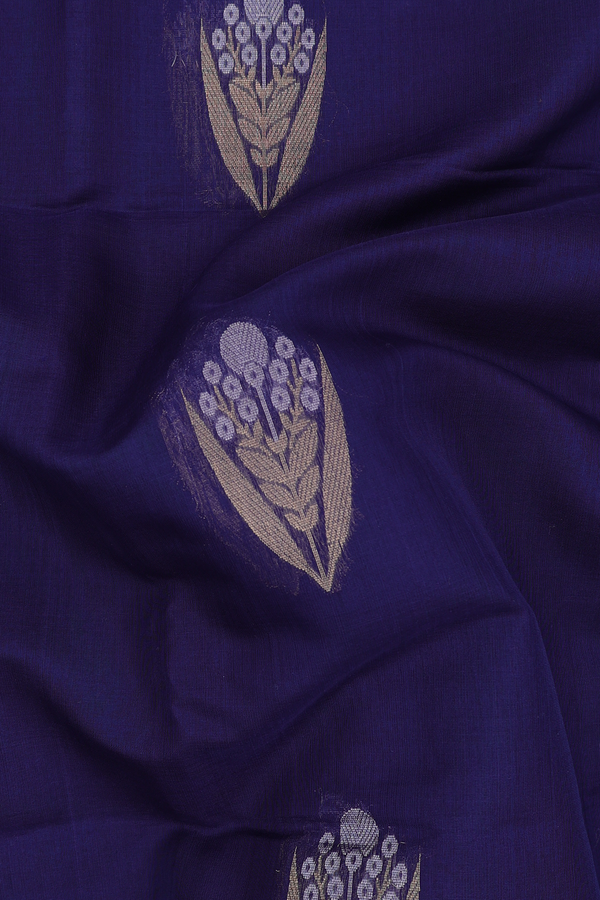 Kora Banarasi Silk Saree In Navy Blue With Floral Motifs