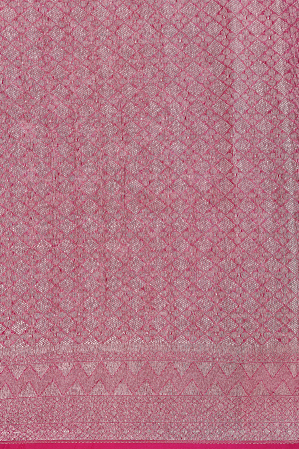 Kora Banarasi Silk Saree In Pink With Floral Design