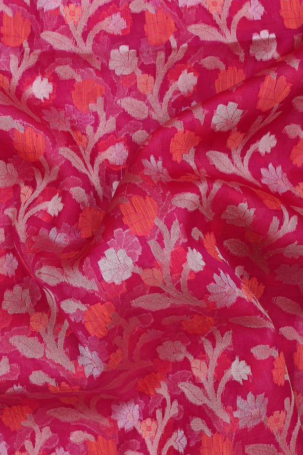Kora Banarasi Silk Saree In Pink With Floral Design