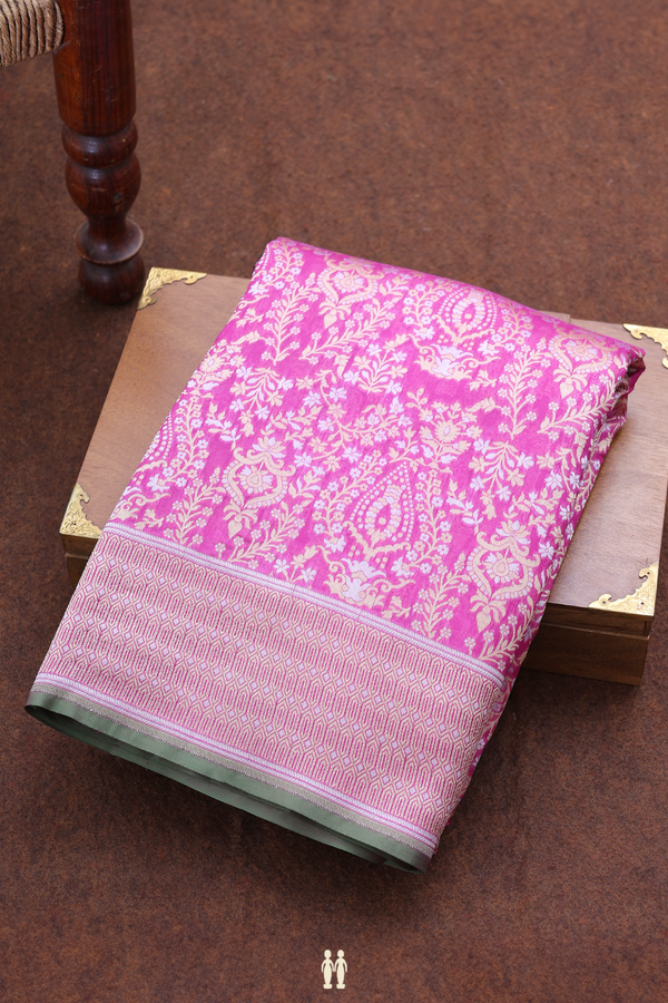 Kora Banarasi Silk Saree In Magenta With Allover Design