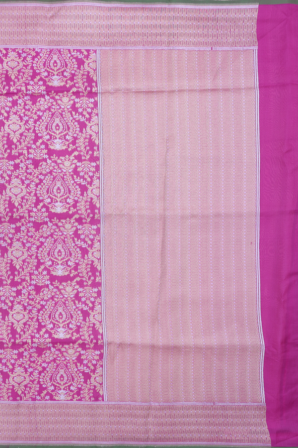 Kora Banarasi Silk Saree In Magenta With Allover Design
