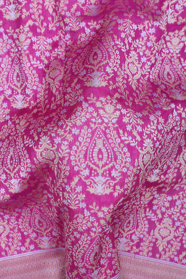Kora Banarasi Silk Saree In Magenta With Allover Design