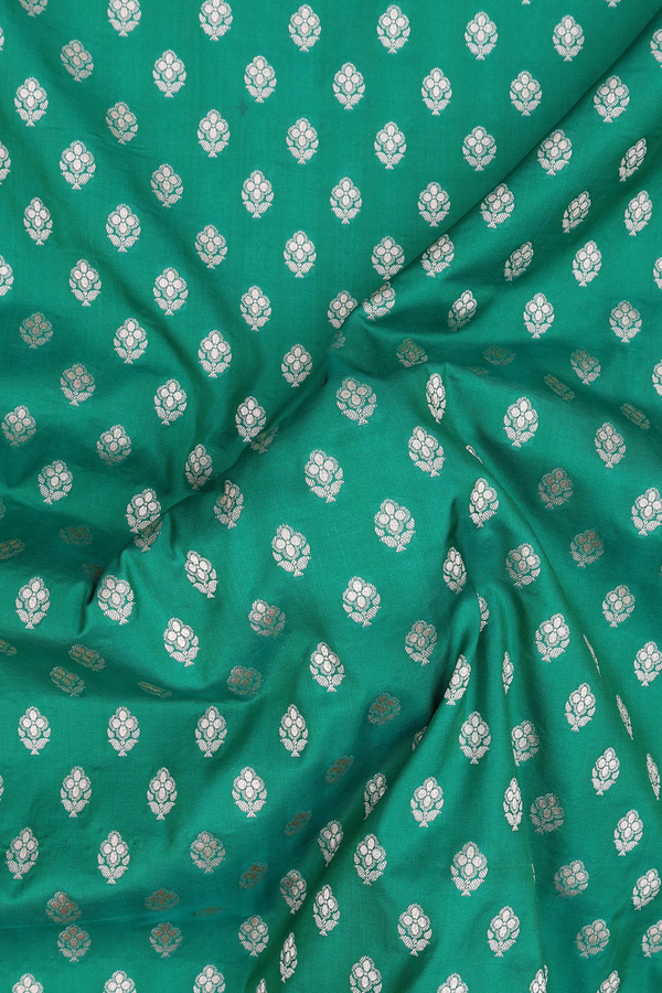 Banarasi Silk Saree In Emerald Green With Floral Buttas