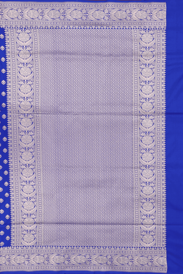 Banarasi Silk Saree In Indigo Blue With Floral Buttas