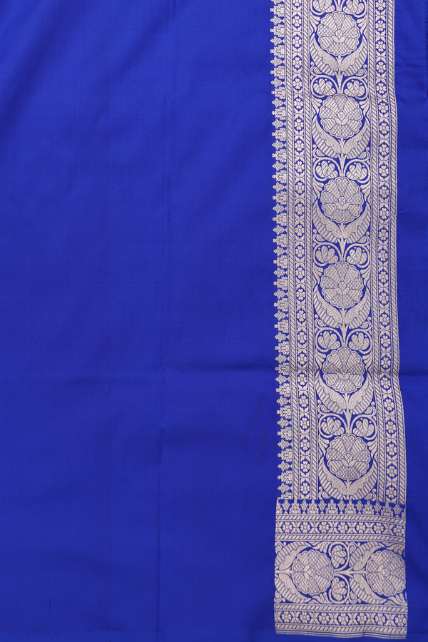 Banarasi Silk Saree In Indigo Blue With Floral Buttas