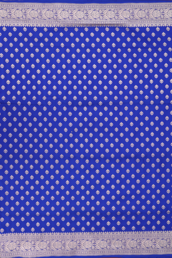 Banarasi Silk Saree In Indigo Blue With Floral Buttas