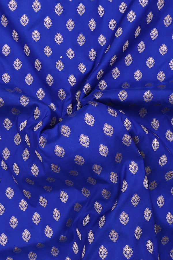 Banarasi Silk Saree In Indigo Blue With Floral Buttas