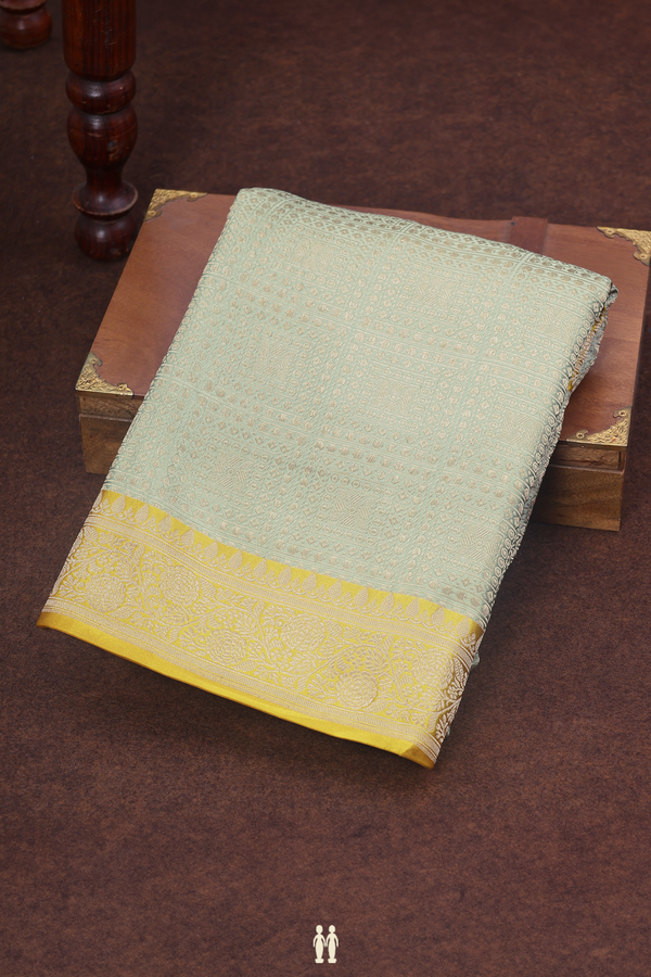 Banarasi Silk Saree In Sage Green With Brocade Design