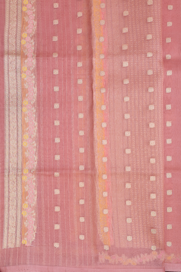 Organza Banarasi Silk Saree In Dusty Rose With Floral Buttas