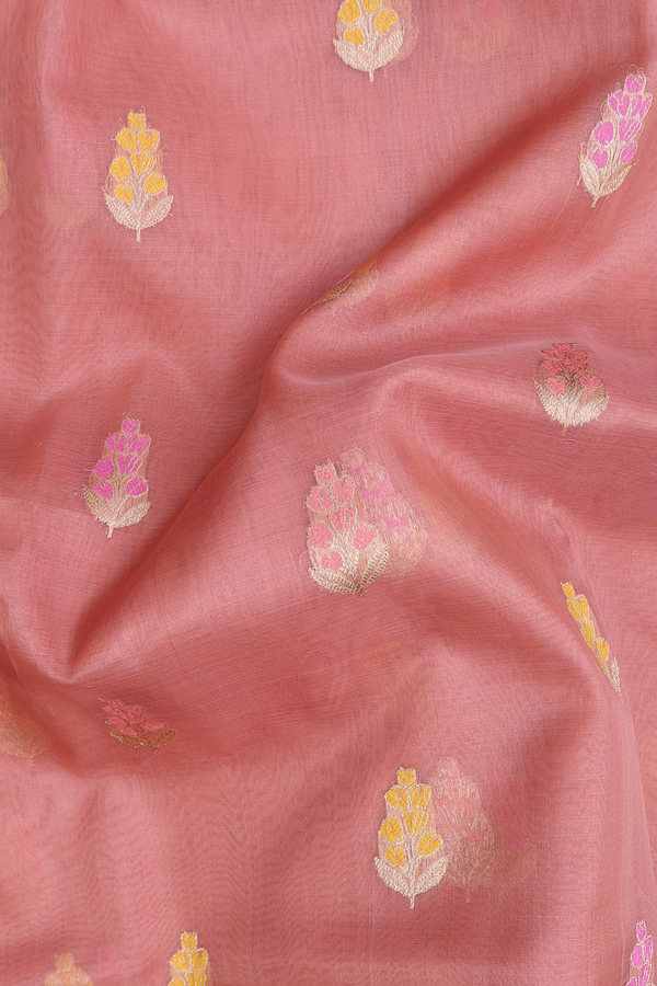Organza Banarasi Silk Saree In Dusty Rose With Floral Buttas