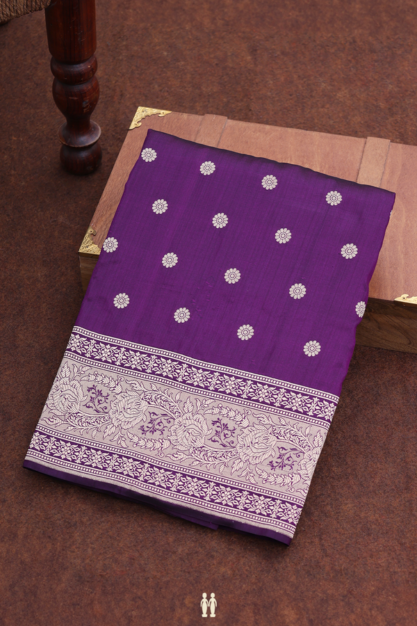 Banarasi Silk Saree In Purple With Floral Buttas