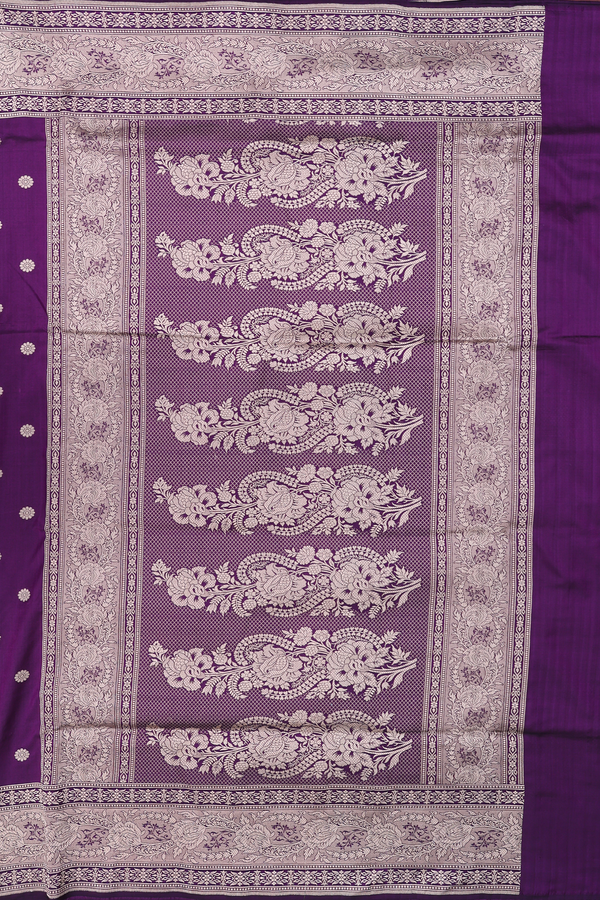 Banarasi Silk Saree In Purple With Floral Buttas