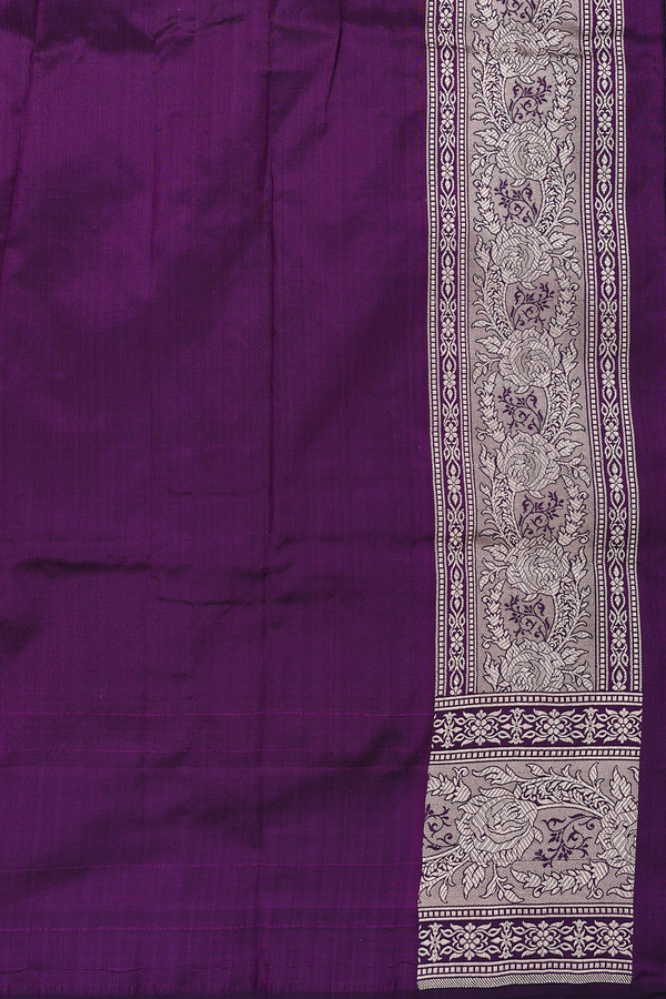 Banarasi Silk Saree In Purple With Floral Buttas