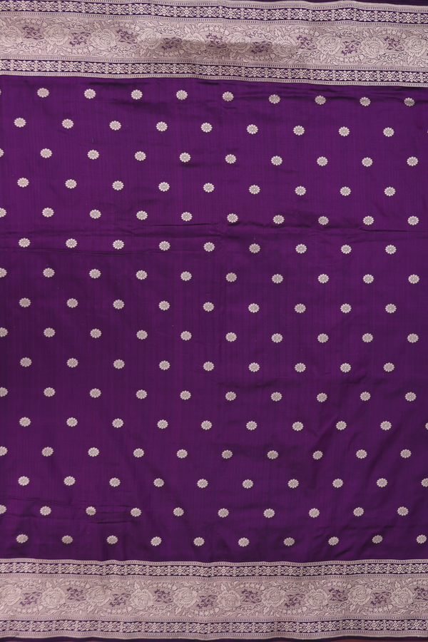 Banarasi Silk Saree In Purple With Floral Buttas