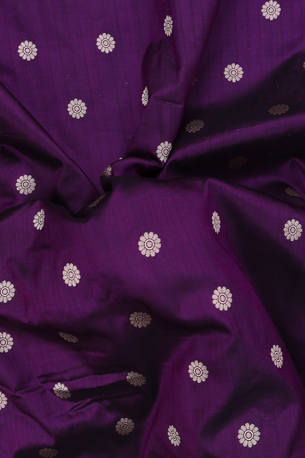 Banarasi Silk Saree In Purple With Floral Buttas