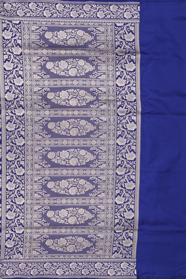Banarasi Silk Saree In Royal Blue With Floral Design