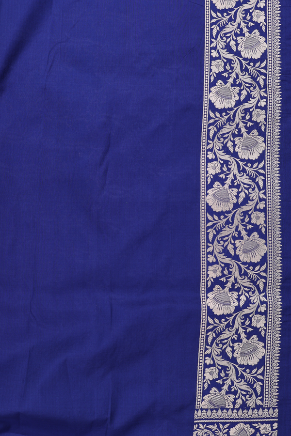 Banarasi Silk Saree In Royal Blue With Floral Design