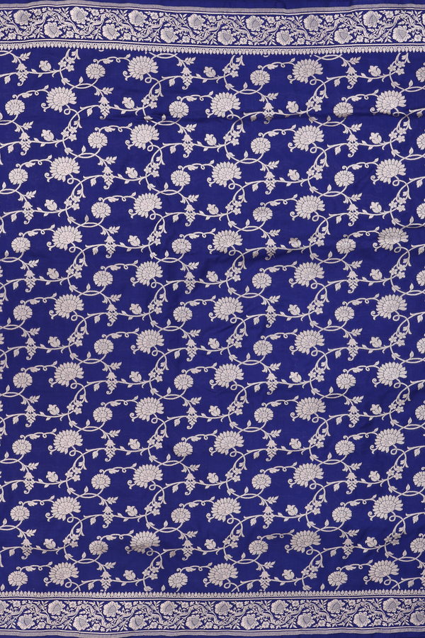Banarasi Silk Saree In Royal Blue With Floral Design