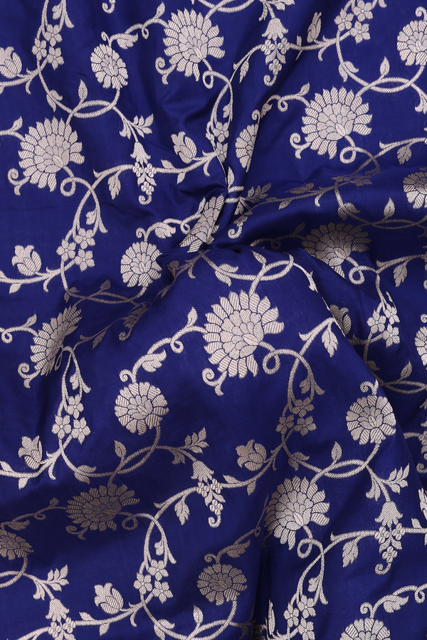 Banarasi Silk Saree In Royal Blue With Floral Design
