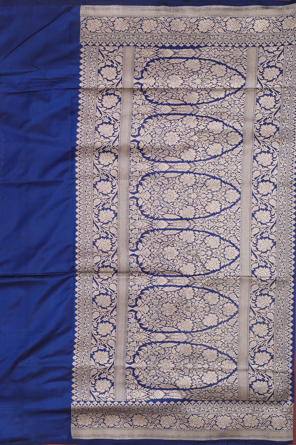 Banarasi Silk Saree In Navy Blue With Floral Buttas