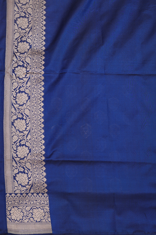 Banarasi Silk Saree In Navy Blue With Floral Buttas