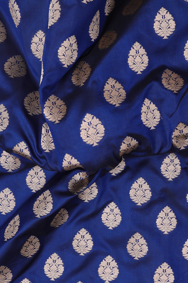 Banarasi Silk Saree In Navy Blue With Floral Buttas