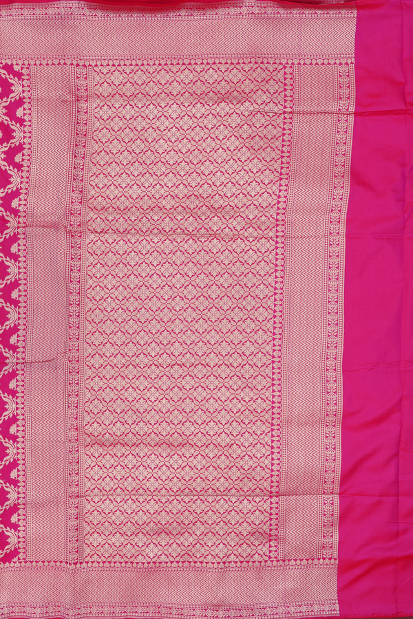 Banarasi Silk Saree In Rani Pink With Ogee Design