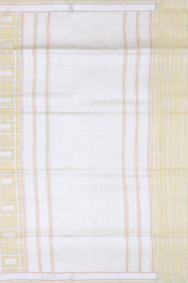 Organza Banarasi Silk Saree In Light Yellow With Checks Design