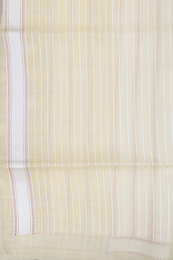 Organza Banarasi Silk Saree In Light Yellow With Checks Design