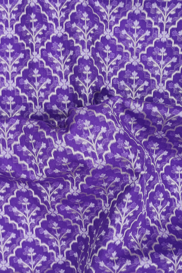 Kora Banarasi Silk Saree In Violet With Ogee Design