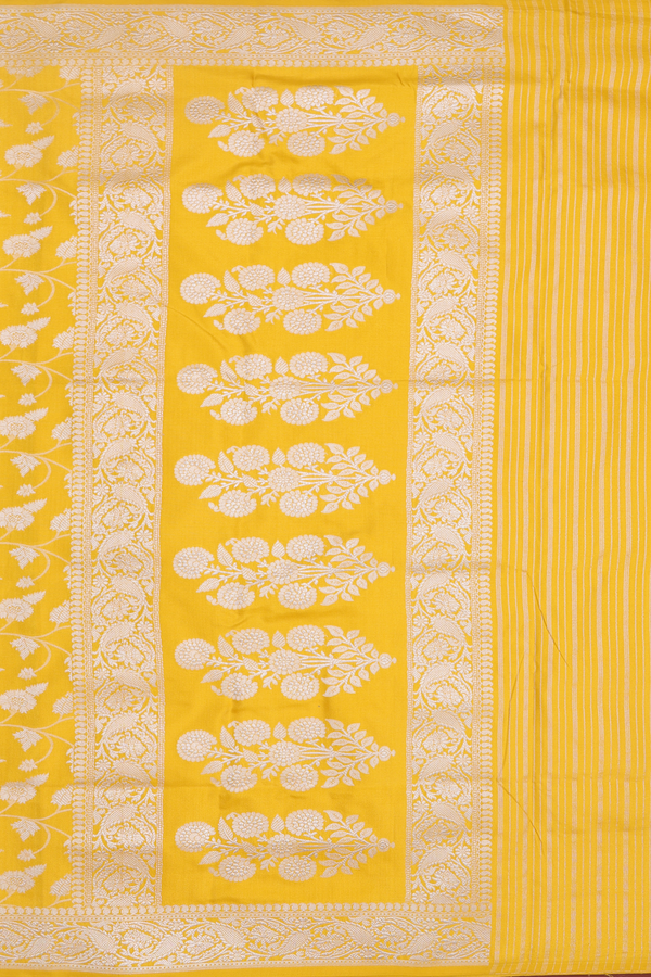 Banarasi Silk Saree In Yellow With Floral Design