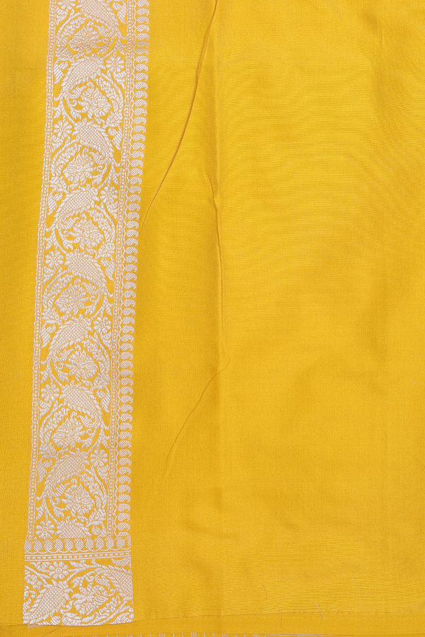 Banarasi Silk Saree In Yellow With Floral Design