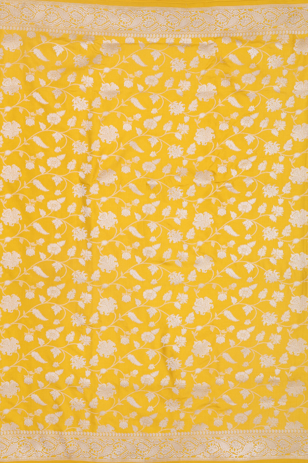 Banarasi Silk Saree In Yellow With Floral Design